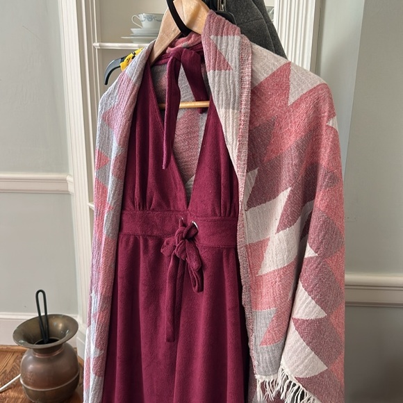 Resort Wear 3 PC Set Burgundy Halter Terry Dress Organic Burgundy Gray Wrap NEW - Picture 12 of 16